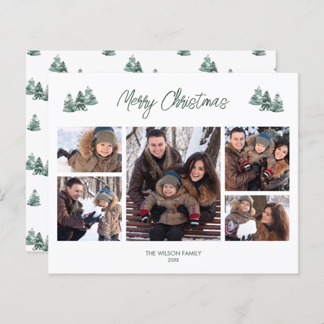 Budget Merry Christmas Rustic Pines Photo Card (Front/Back)