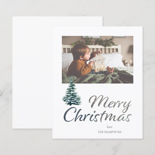 Budget Merry Christmas Tree & Silver Glitter Photo (Front/Back)