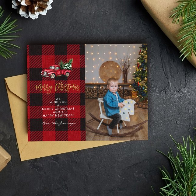 Budget Merry Christmas Truck & Buffalo Check Photo Flyer (Creator Uploaded)