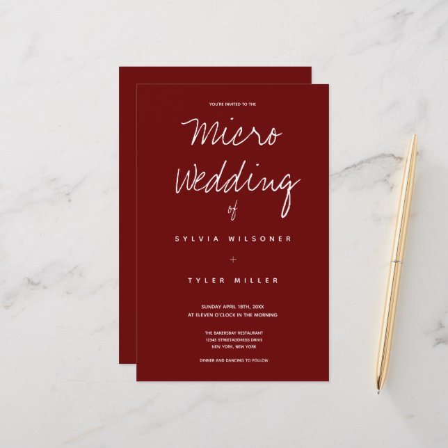 Budget Micro Wedding Burgundy Typography (Front/Back In Situ)
