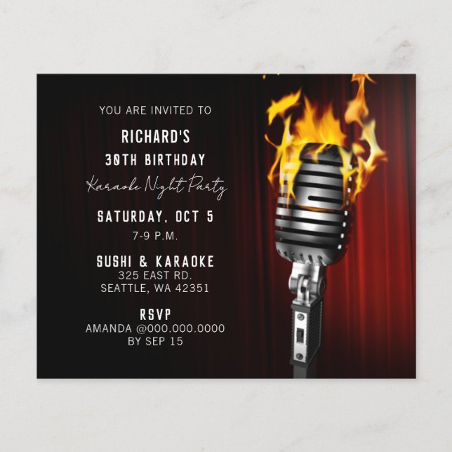 Budget Microphone Adult Karaoke Party Invitation (Front)