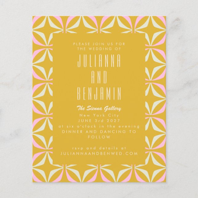 Budget Mid Mod Geometric Yellow Pink Wedding (Front)