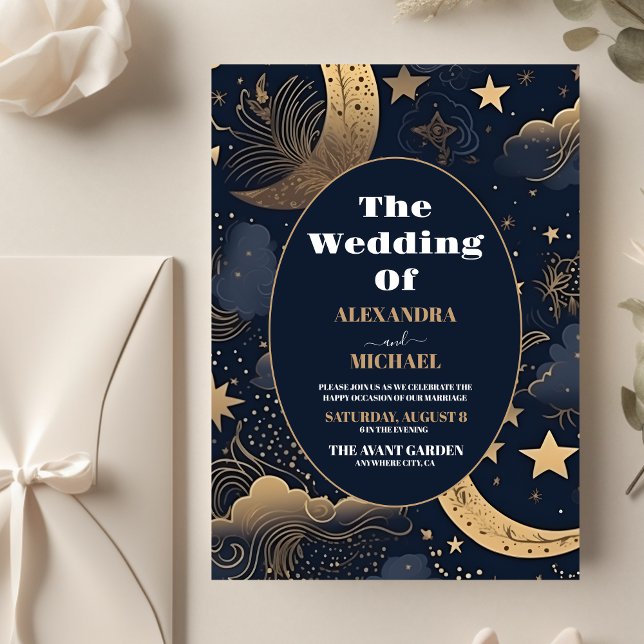 Budget Midnight Blue Gold Celestial Wedding Flyer (Creator Uploaded)