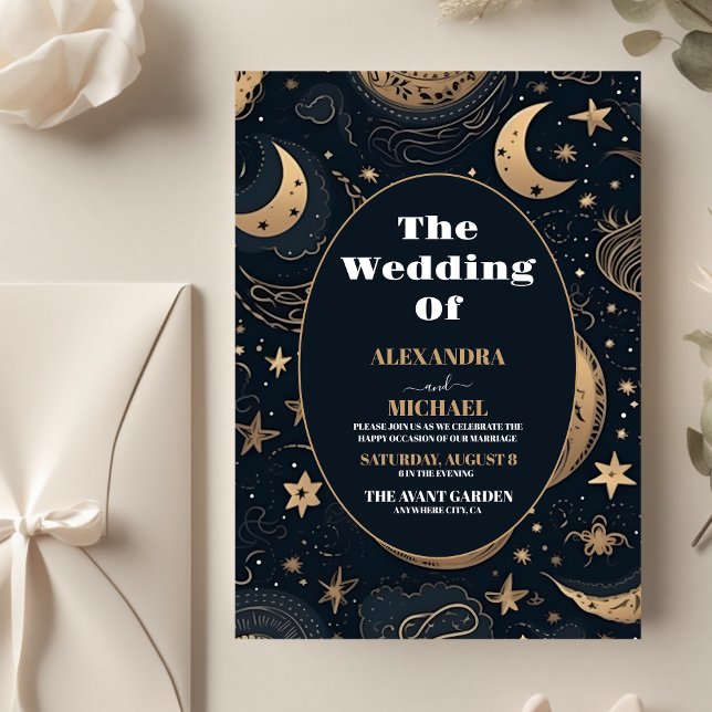 Budget Midnight Blue Gold Celestial Wedding Flyer (Creator Uploaded)
