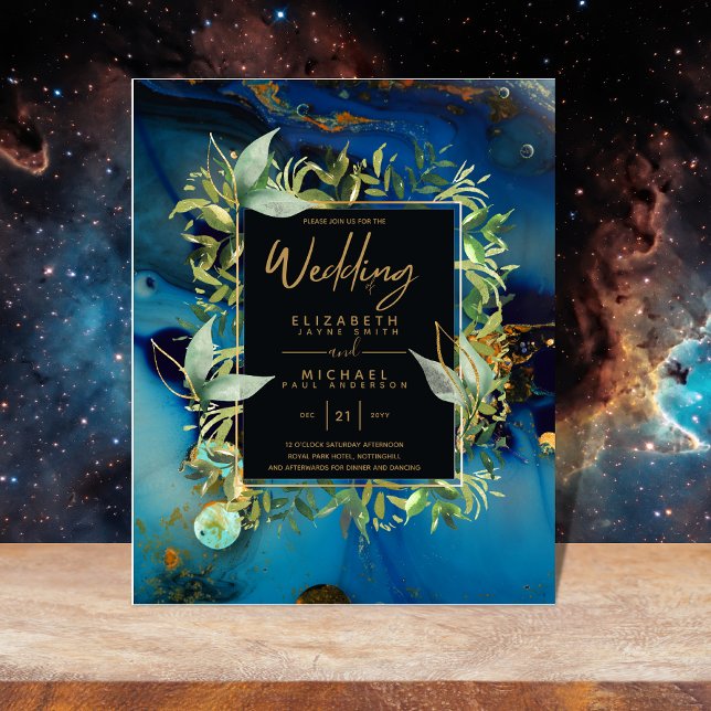 BUDGET Midnight Blue Gold Greenery Wedding Invites (Creator Uploaded)