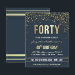 Budget Midnight Gold Confetti 40th Birthday Party<br><div class="desc">Budget Midnight Gold Confetti 40th Birthday Party Invitations. This formal, elegant, trendy, modern fortieth birthday party invitation is suitable for men or women. It comprises golden clean lines, stylish upper case gothic script, and sophisticated faux gold foil text on a midnight blue background with showers of sparkling, shimmering gold confetti...</div>