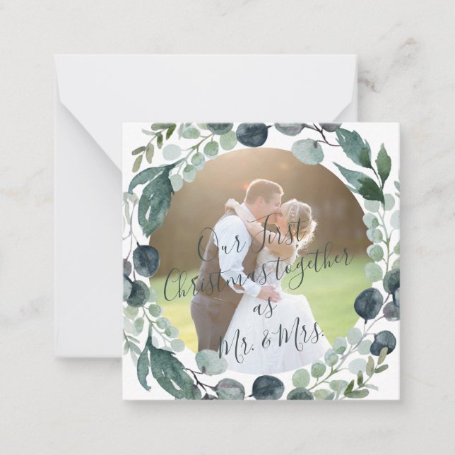 Budget MINI modern photo newlywed Christmas  Card (Front)