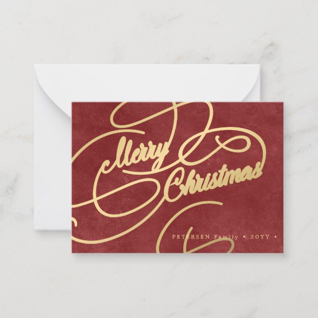 Budget MINI SIZE Merry Christmas red Holiday Card (Front)