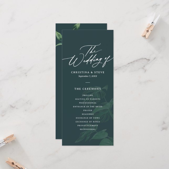 Budget Minimal and Chic Green Wedding Program (Front/Back In Situ)