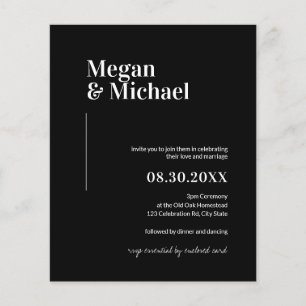 Budget Minimal Black White Simple Wedding Invite