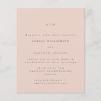 Budget Minimal Monogram Blush Wedding Invitation