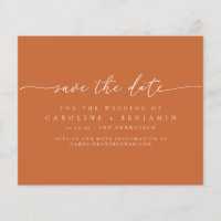 Budget Minimal Orange Script Wedding Save Date