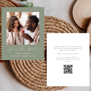 Budget Minimal Photo QR Sage Green Save the Date
