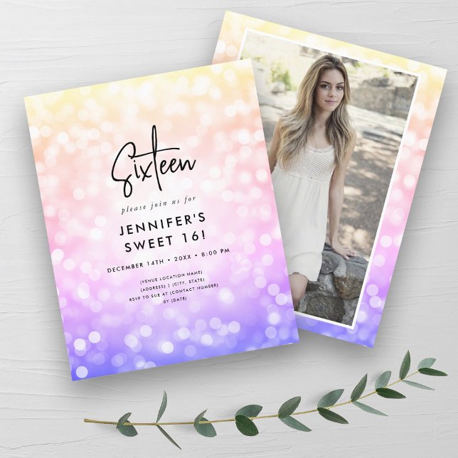 Budget Minimal Rainbow Photo Sweet 16 Invite (Budget Minimal Rainbow Photo Sweet 16 Invite)