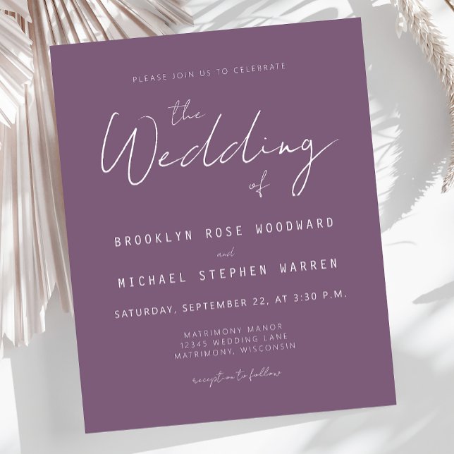Budget Minimal Script Mauve Wedding Invite (Creator Uploaded)