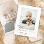 Budget Minimal Script Photo Baby Thank You Card<br><div class="desc">Budget Minimal Script Photo Baby Thank You Card. The back includes a message from the family and a 2nd photo. Click the edit button to customise this design with your photos and details.</div>