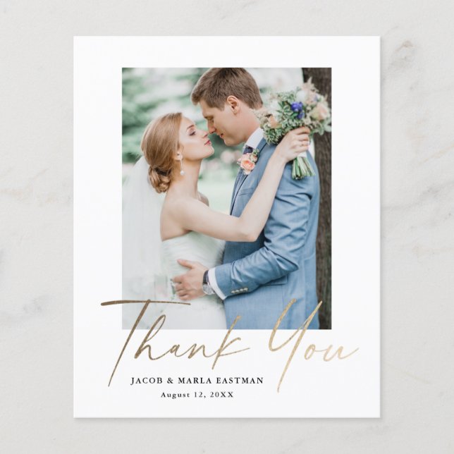 Budget Minimal Script Photo Wedding Thank You Card (Front)