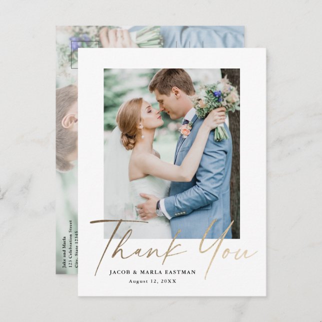 Budget Minimal Script Photo Wedding Thank You Postcard (Front/Back)