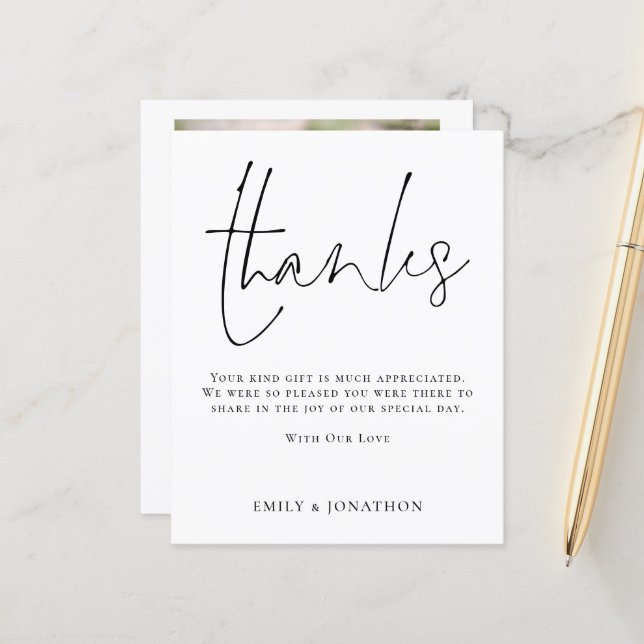 BUDGET Minimal Script Quote Wedding 3 Photo Thanks (Front/Back In Situ)