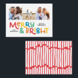 budget minimal typography 3 photo Christmas  Card<br><div class="desc">All may not be calm but all can still be bright with this fun modern colourful Christmas card. With space for 3 square photographs,  available in a selection of colours.</div>