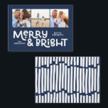 budget minimal typography 3 photo Christmas   Card<br><div class="desc">All may not be calm but all can still be bright with this fun blue modern colourful Christmas card. With space for 3 square photographs,  available in a selection of colours.</div>