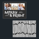 budget minimal typography 3 photo Christmas fun  Card<br><div class="desc">All may not be calm but all can still be bright with this fun green modern graphic black and white design Christmas card. With space for 3 square photographs,  available in a selection of colours.</div>