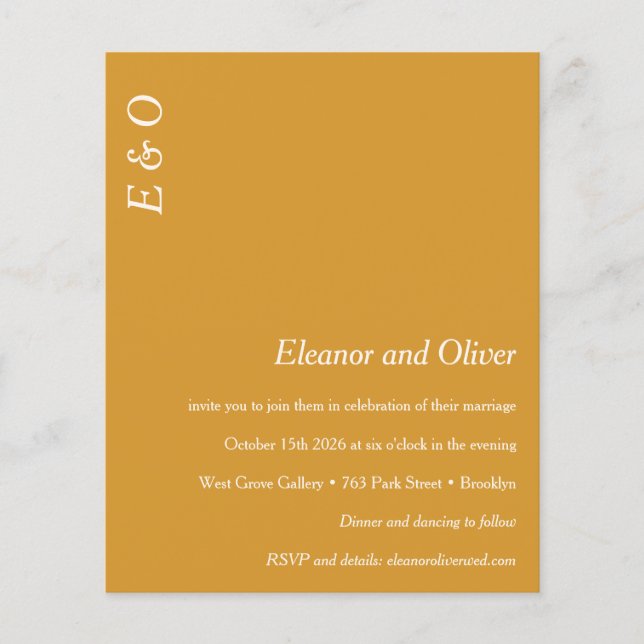 Budget Minimal Yellow Elegant Wedding Invitation (Front)