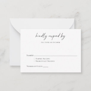 Budget Minimalist Black White Modern Script RSVP Card