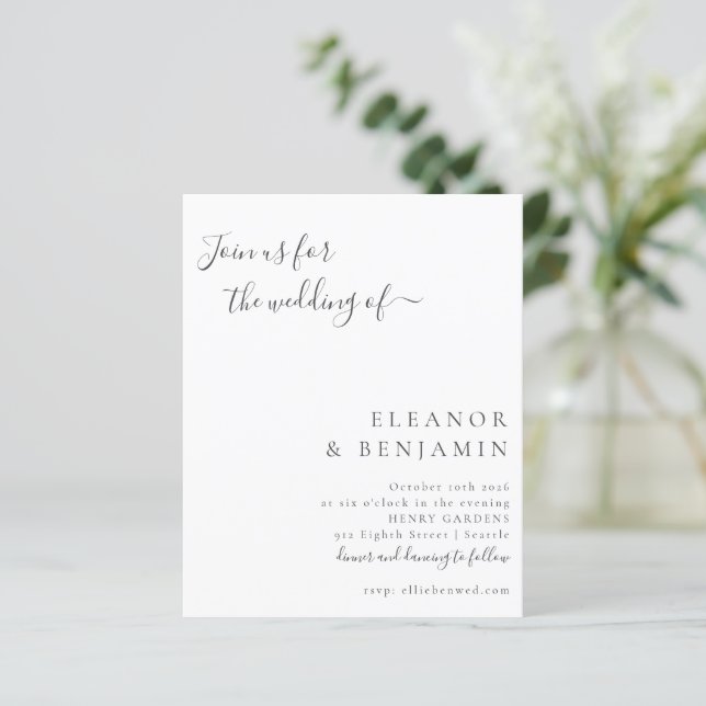 Budget Minimalist Black White Wedding Invitation (Standing Front)