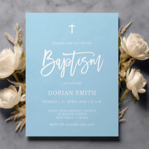 Budget Minimalist Blue Boy Baptism Invitation
