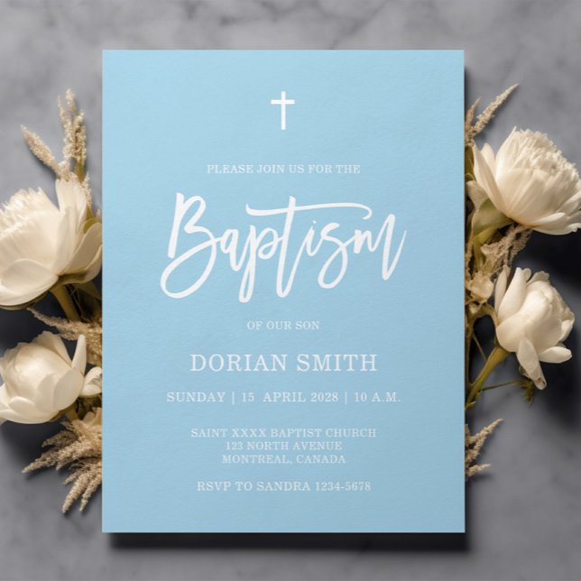 Budget Minimalist Blue Boy Baptism Invitation (Creator Uploaded)