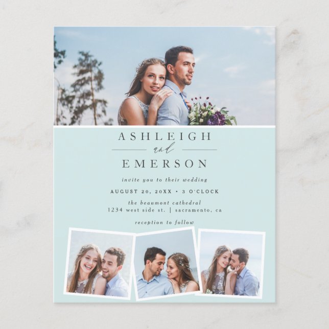 Budget Minimalist Blue Photo Collage Wedding (Front)