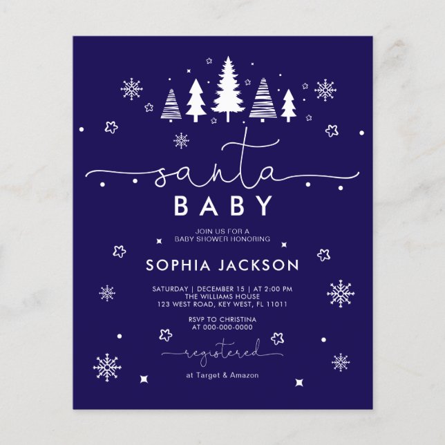 Budget Minimalist Blue Santa Baby invitation (Front)