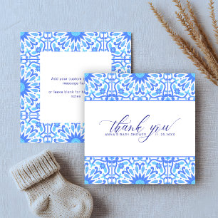 Budget Minimalist Blue Tile Baby Shower Thank You Card