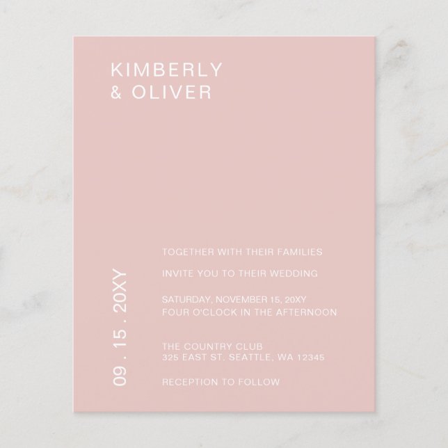 Budget Minimalist Blush Wedding Invitation (Front)