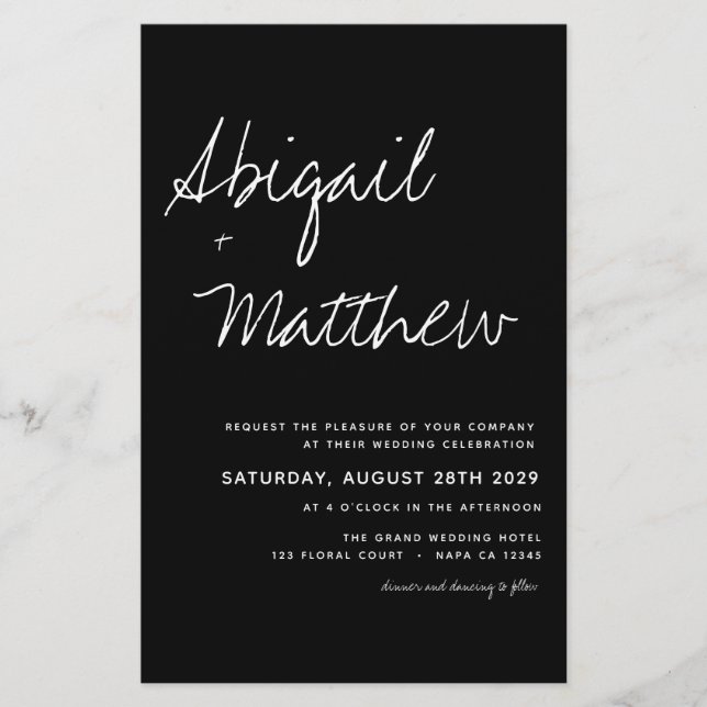 Budget Minimalist Boho Black Wedding Invitation Flyer (Front)