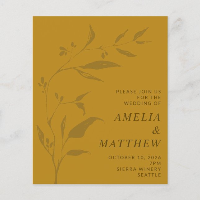 Budget Minimalist Botanical Yellow Wedding Invite (Front)