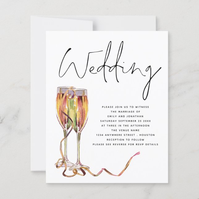 Budget Minimalist Champagne Wedding Invitation (Front)