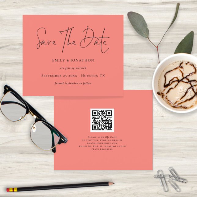 Budget Minimalist Coral Rose Qr Code Save The Date (Creator Uploaded)
