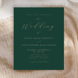 Budget Minimalist Dark Green Gold Script Wedding