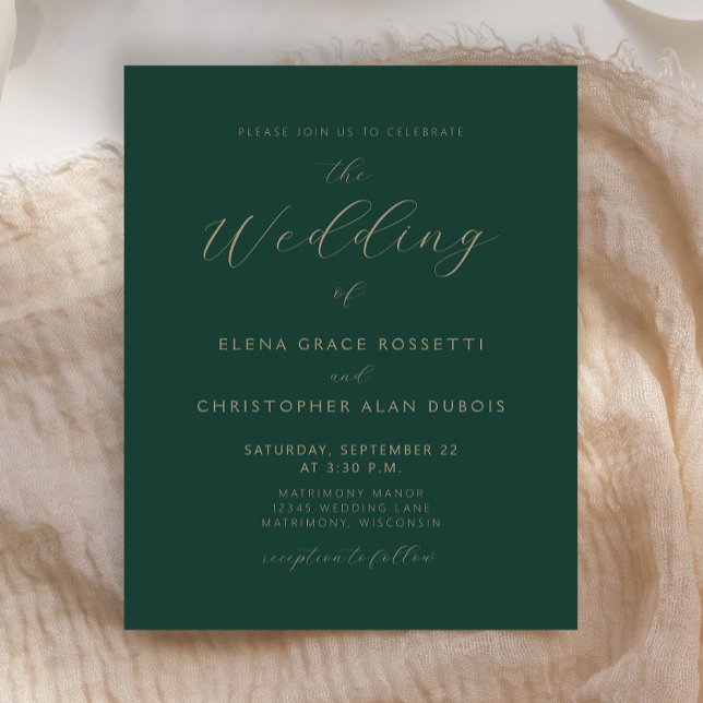 Budget Minimalist Dark Green Gold Script Wedding (Creator Uploaded)