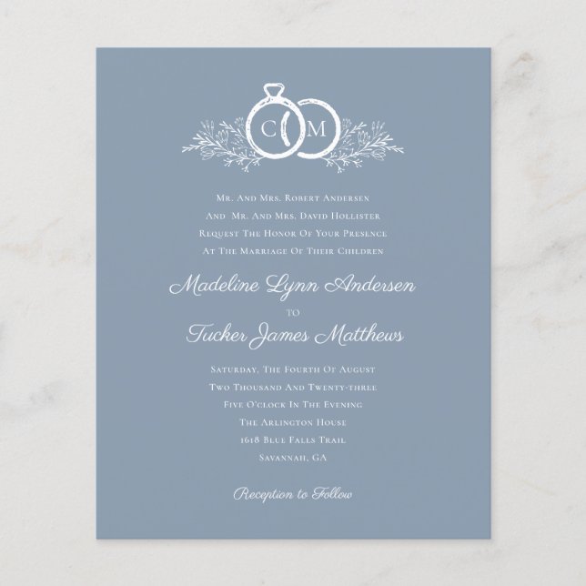 Budget Minimalist Dusty Blue Wedding Invitation  (Front)