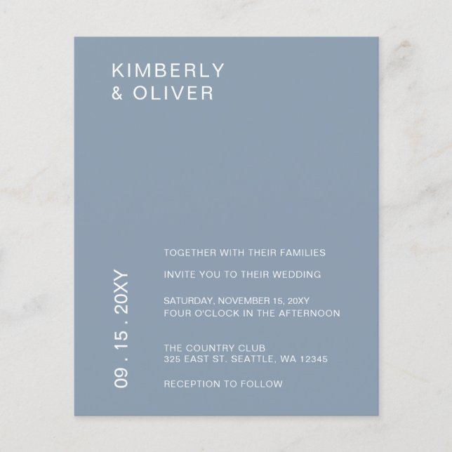 Budget Minimalist Dusty Blue Wedding Invitation (Front)