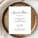 Budget Minimalist Elegant Script Save The Date<br><div class="desc">Budget elegant script minimalist modern non photo black and white wedding save the date announcement personalised affordable low budget flyer. Simple clean design template feature an elegant cursive hand lettering typography script „Save the Date” text in black on white background colour. Little love heart motif between the names. ***PLEASE NOTE!...</div>