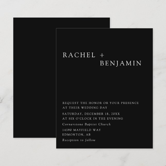 Budget Minimalist Elegant Wedding Black Background (Front/Back)