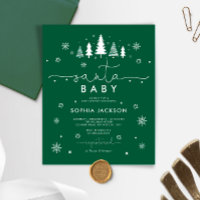 Budget Minimalist Green Santa Baby invitation