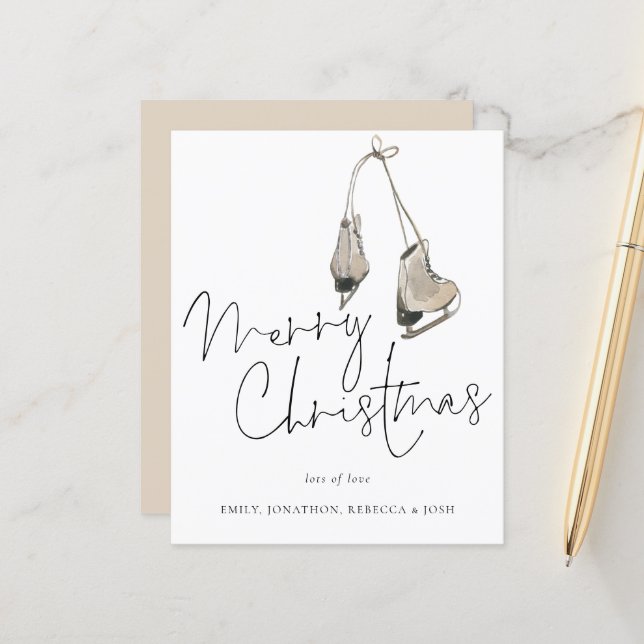 Budget Minimalist Ice Skates Merry Christmas Card (Front/Back In Situ)