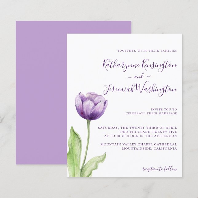 BUDGET Minimalist Lavender Purple Tulip Wedding (Front/Back)
