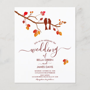 Budget Minimalist Lovebird Fall Wedding Invitation