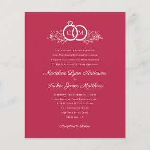 Budget Minimalist Magenta Photo Wedding Invitation